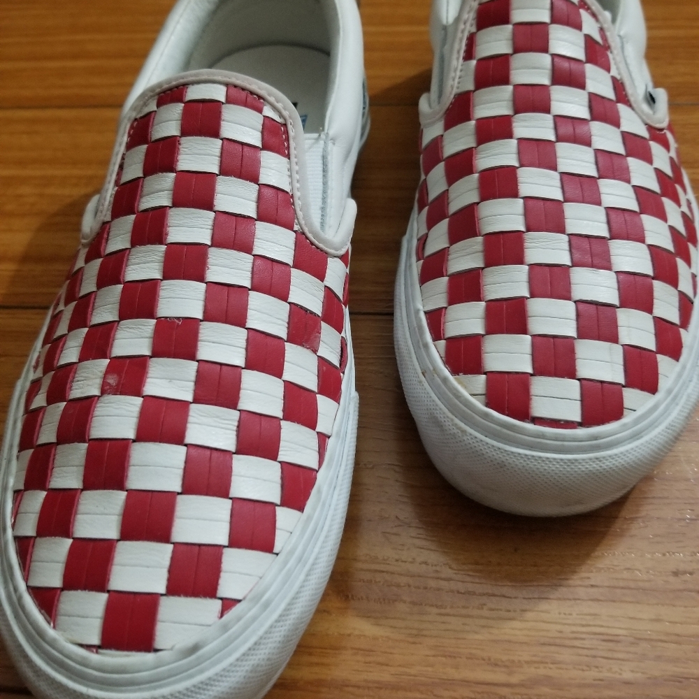 Vans Leather Red and White Checkered Sneakers